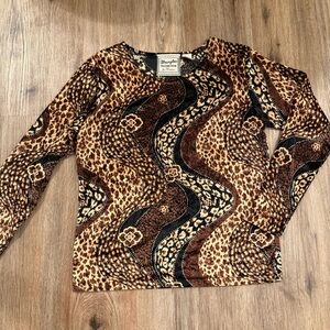 Vtg Wrangler Blouse Women’s Med Animal Print Velvet Black Tan Western 90s Y2K